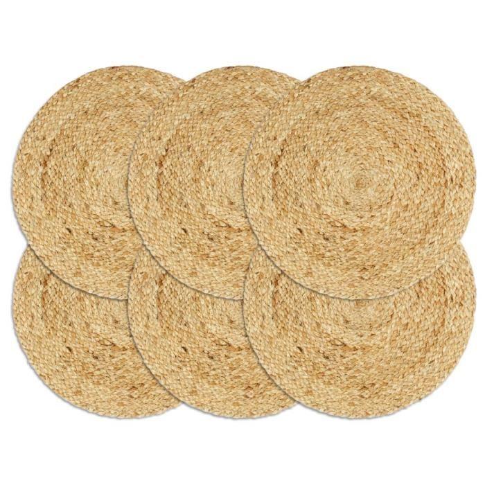 VidaXL Napperons 6 pcs Naturel Plain 38 cm Rond Jute
