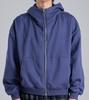 Button Seoul Two-Way Minimal High-Neck Cotton Zip-Up Hoodie (Navy)