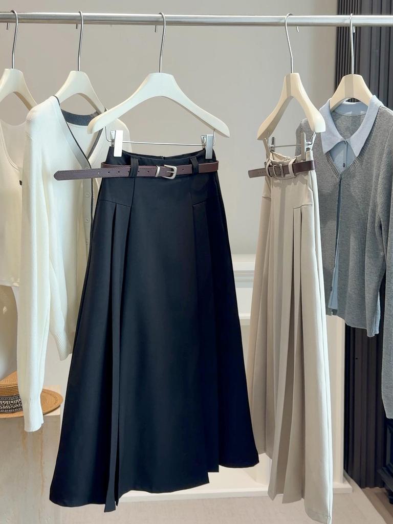 Korean Style Women's High Waist Pleated A-line Skirt for Spring/Summer