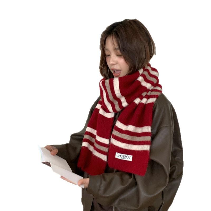 Contains knitted striped couple scarf female Korean version autumn and winter new versatile warm color matching student scarf