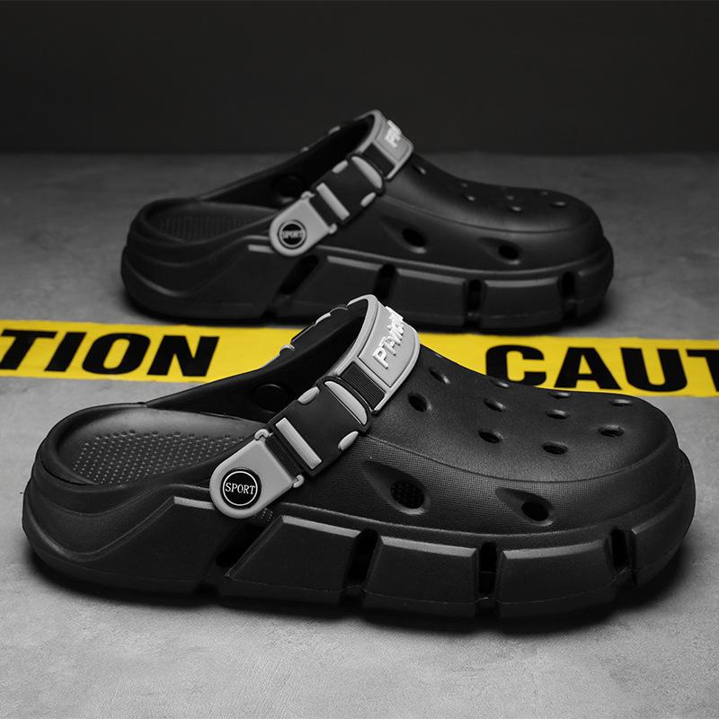 

Модные мужские летние шлепанцы с дырками баотоу, два способа носки, уличные, на мягкой подошве, повседневные пляжные туфли, крутые мужские шлепанцы 45 чёрный