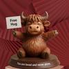 Coffee Highlands Cow Figurines Farmhouse Decors,Resins Animal Statue Table Ornament Garden Bookshelfs Decors Calf Lover