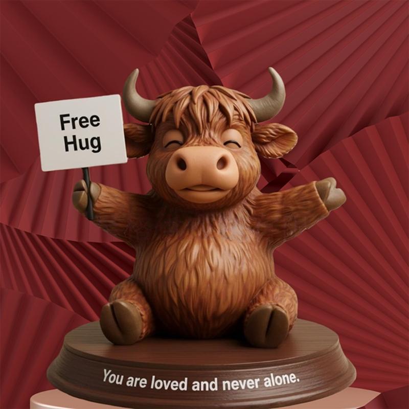 Coffee Highlands Cow Figurines Farmhouse Decors,Resins Animal Statue Table Ornament Garden Bookshelfs Decors Calf Lover