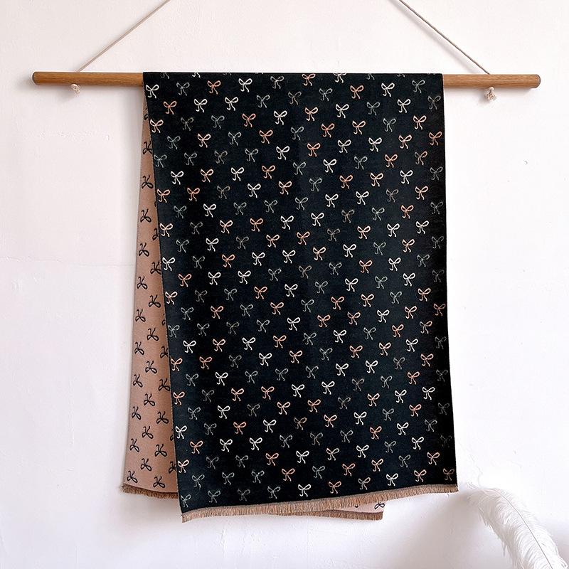 

Модный легкий роскошный шарф с бантом, теплая шаль, осенне-зимний утолщенный внешний шарф 185cm чёрный