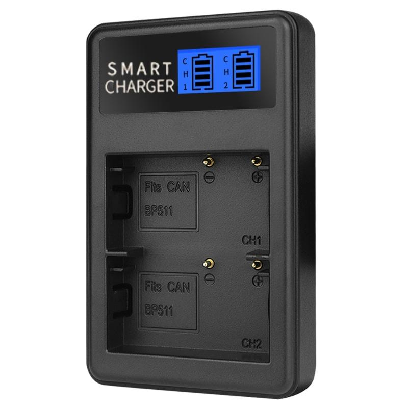 Convenient and Portable BP511 LCD Double Slot Charger Camera Battery Charger for 10D,20D,30D,40D,50D,D60,MV630i Battery