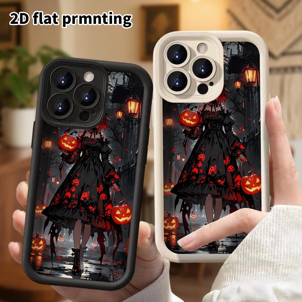 Phone Case: 2D Flat Design Suitable for iPhone 18 17 16 15 14 13 Pro Tiered Protective Case, Red Haired Girl, Christmas and Halloween Gift