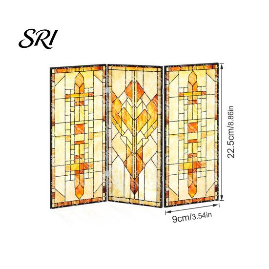 Colorful Folding Screen Mini Decorative Stained Glass Effect 3 Panel Divider Acrylic Desktop Office Desk Decoration Ornament for Home Living