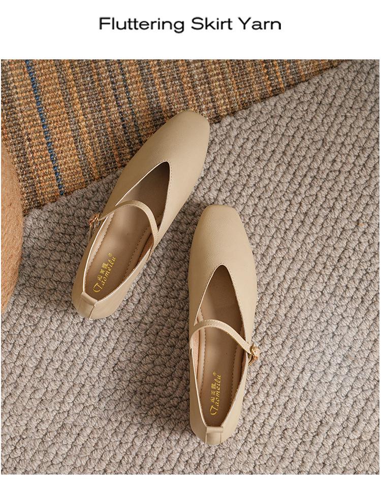 2023 Retro Low-Heeled Mary Jane Shoes: Square Toe, Soft Leather, Shallow-Mouth with Buckle Design for Women