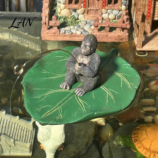 Detailed Animal Figurine for Water Features Fishing Gorilla on Lotus Leaf Ornament, Funny Floating Figurine, Realistic Artistic Landscaping