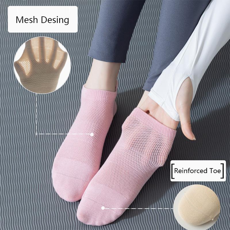 4Pairs Grip Socks for Women Non Slip Pilates Yoga Socks Mesh Breathable Short Socks Cotton Low Cut Gym Fitness Dance Sport Sock