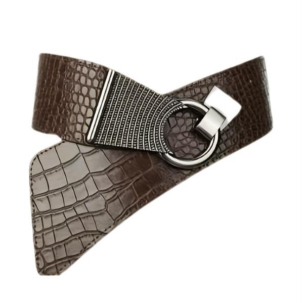 Women's European & American Alligator Grain Irregular Gold Elastic Belt Waistband