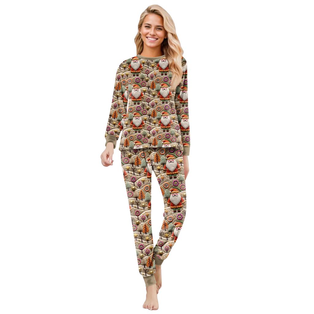 Set de pijama din flanelă cu imprimeu de Crăciun coordonat pentru familie, cu bluză cu mânecă lungă și pantaloni