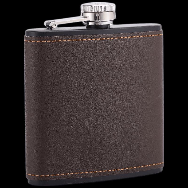 Vintage Dark Brown 6oz Hip Flask with Faux Leather Cover