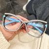 Large Frame Cat-Eye Anti-Blue Light Reading Glasses with Handmade Diamond Decoration