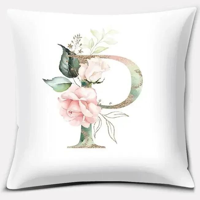 Green Flower Letter Series Pillow Gift Home Office Decoration  Bedroom Sofa Car Cushion Cover Case