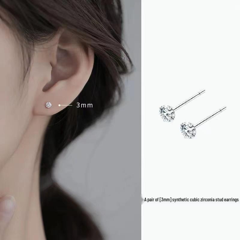 Sterling Silver S999 Zirconia Stud Earrings for Women - Simple, Versatile, and Sleep-Friendly