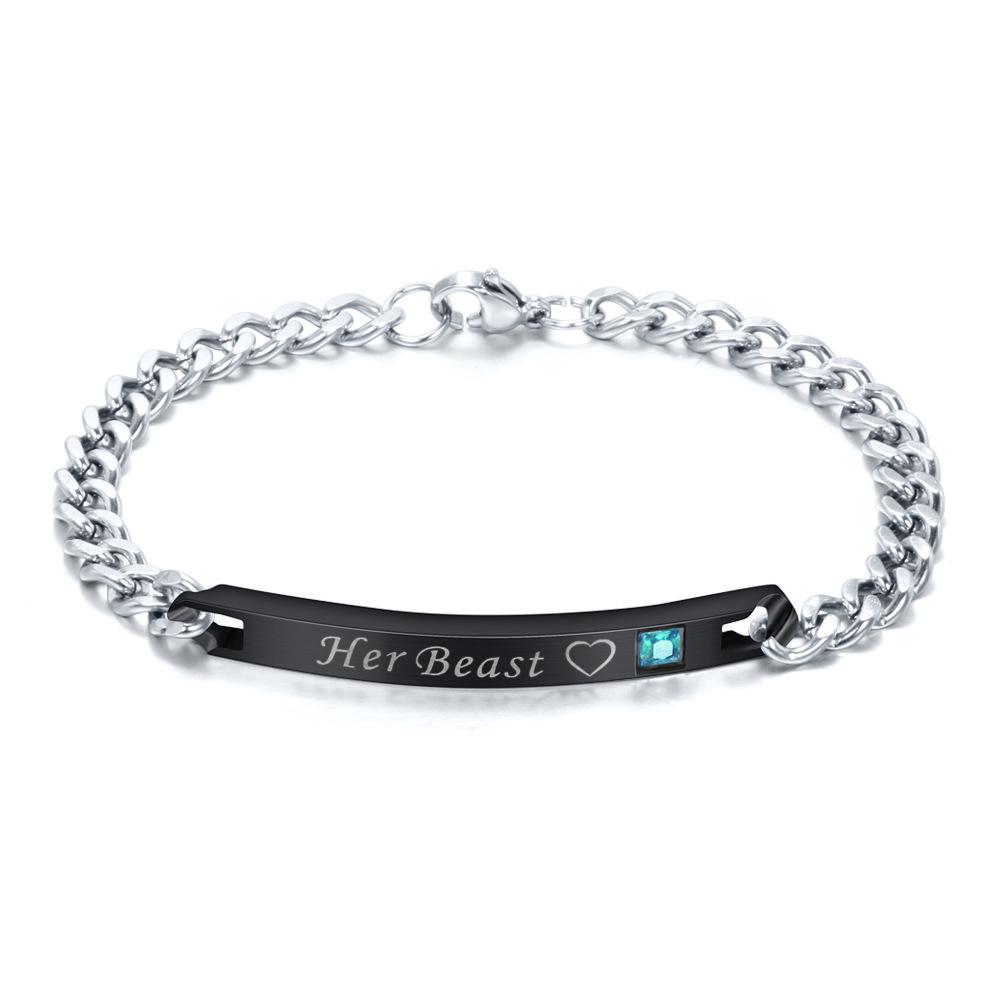 His Queen, Her King Stainless Steel Couple Bracelet with Diamond Inlay