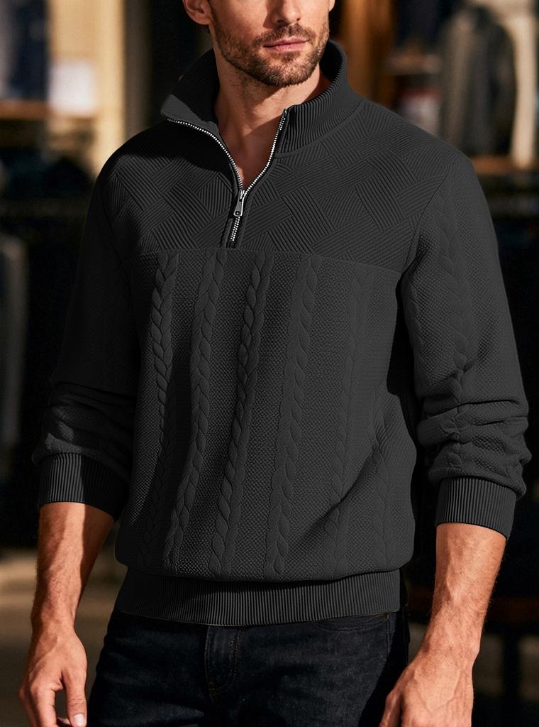 Men S Casual Vintage Half Zip Knit Sweater Loose Fit Long Sleeve Pullover