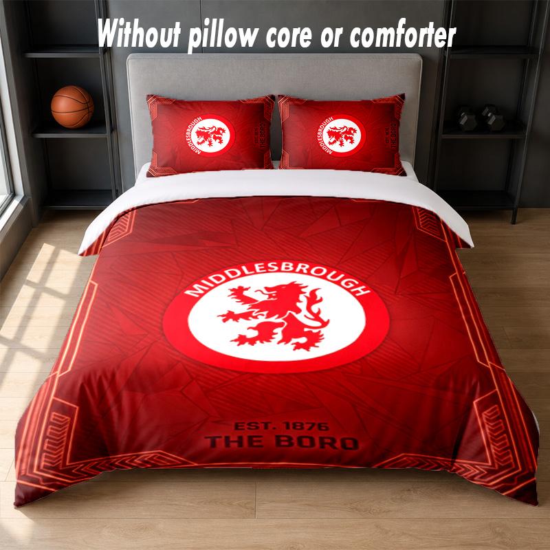 Set Biancheria da Letto Design Middlesbrough FC 1 Copripiumino + 2 Federe Morbido Traspirante Biancheria da Letto per la Casa