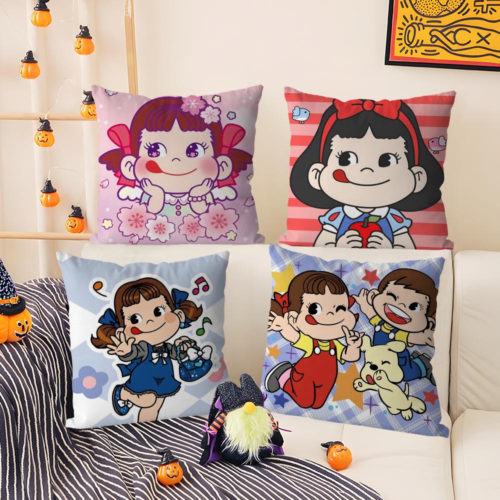 Peko Lollipop Happy Girl Cute Pattern Pillow Case Comfort Sofa Bed Silky Elegant Invisible Zipper Decorative Cushion Cover