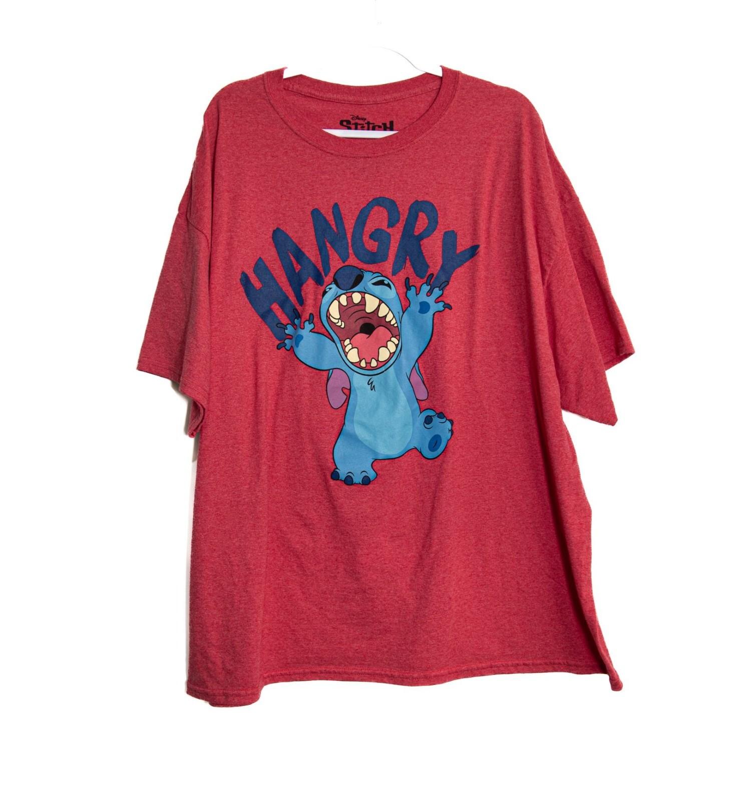 Disney Stitch Hangry Graphic Red T-Shirt Unisex Oversized Fit Cotton Blend M
