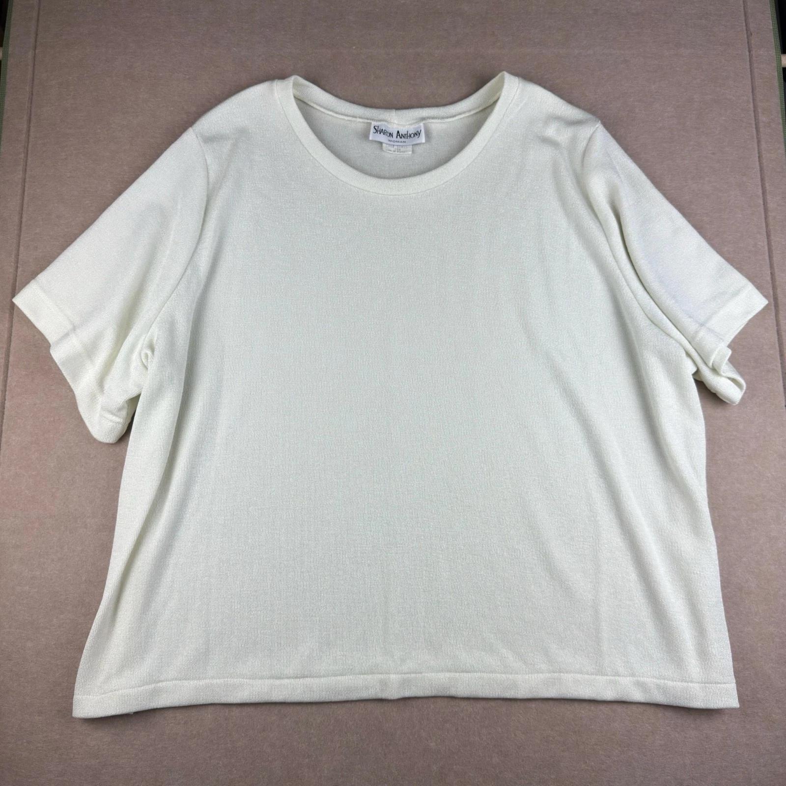 

Vintage Sharon Anthony Womens 28W Cream Knit Short Sleeve Top USA Made M