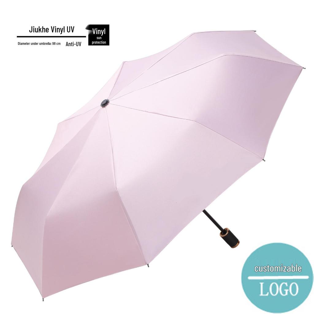 Zakázkový UV černý lepicí deštník proti slunci a dešti – Dámský třídílný design s potiskem loga.