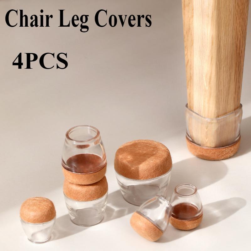 4Pcs Transparent Silicon Chair Leg Covers Anti-slip No Scratches Reduce Noice Table Chair Leg Protector Covers with Felt Bottom