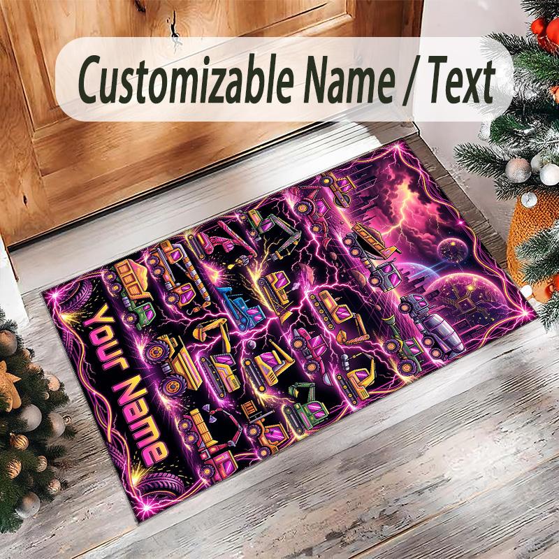 Truck Theme Crystal Velvet Rug Personalized Custom Name Text Soft Floor Mat Home Decor