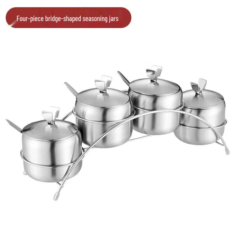Hanlu 304 Stainless Steel 4-Compartment Seasoning Jar Set
