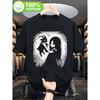 Women's Gothic Goat Demon Graphic T-Shirt - Soft Crew Neck Casual Tee with Goat Demon Print, Classic Black Goth Top for Music Festivals & Casual
