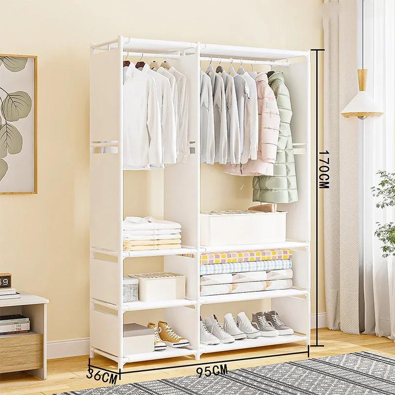 3 Row Clothes Rack Floor Dustproof Hanging Clothes Hanger Large Capacity Garment Drying Rack Storage Shelf Bedroom Furniture