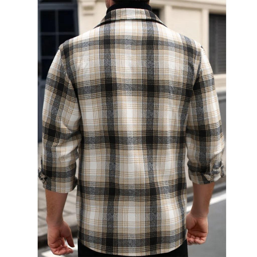 Men's Plaid Long-sleeved Jacket Shirt Autumn and Winter Single-breasted Loose Cardigan Shirt Jacket