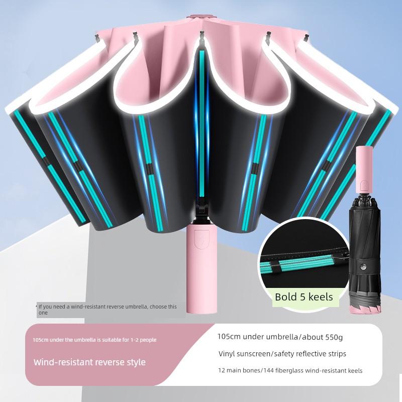Large Reverse Umbrella That Doesn'T Wet Your Clothes, Fully Automatic Folding Umbrella with Multiple Ribs, Wind-Resistant, Reinforced and Thickened