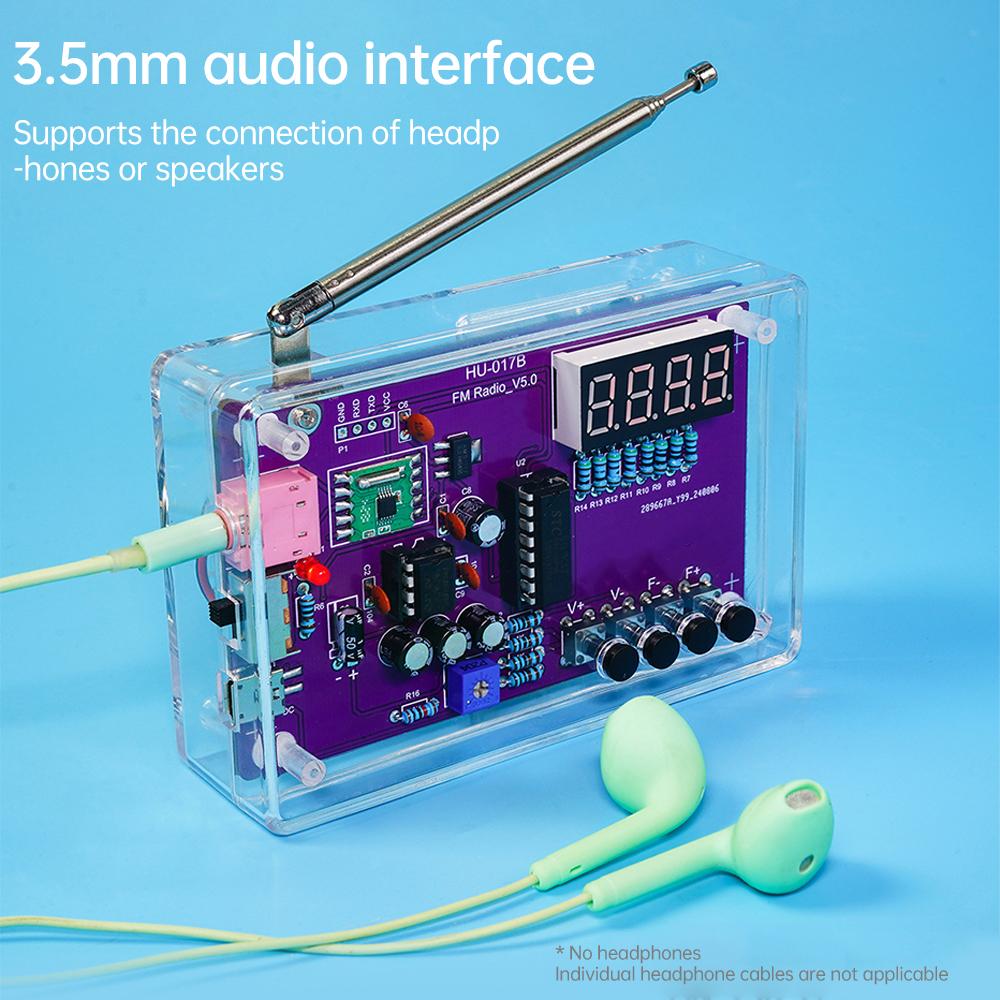 HU-017A/HU-017B RDA5807S Radio Kit FM87-108MHz V4.0/V5.0 Purple Electronic DIY Kit with Case DC 3-5V Charging