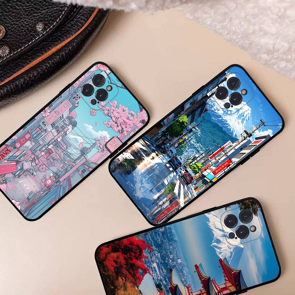 Japanese Mount Landscape Wave Phone Case For IPhone 17 Pro Max Air Back Cover 16 15 14 13 12 11 Pro Max Case