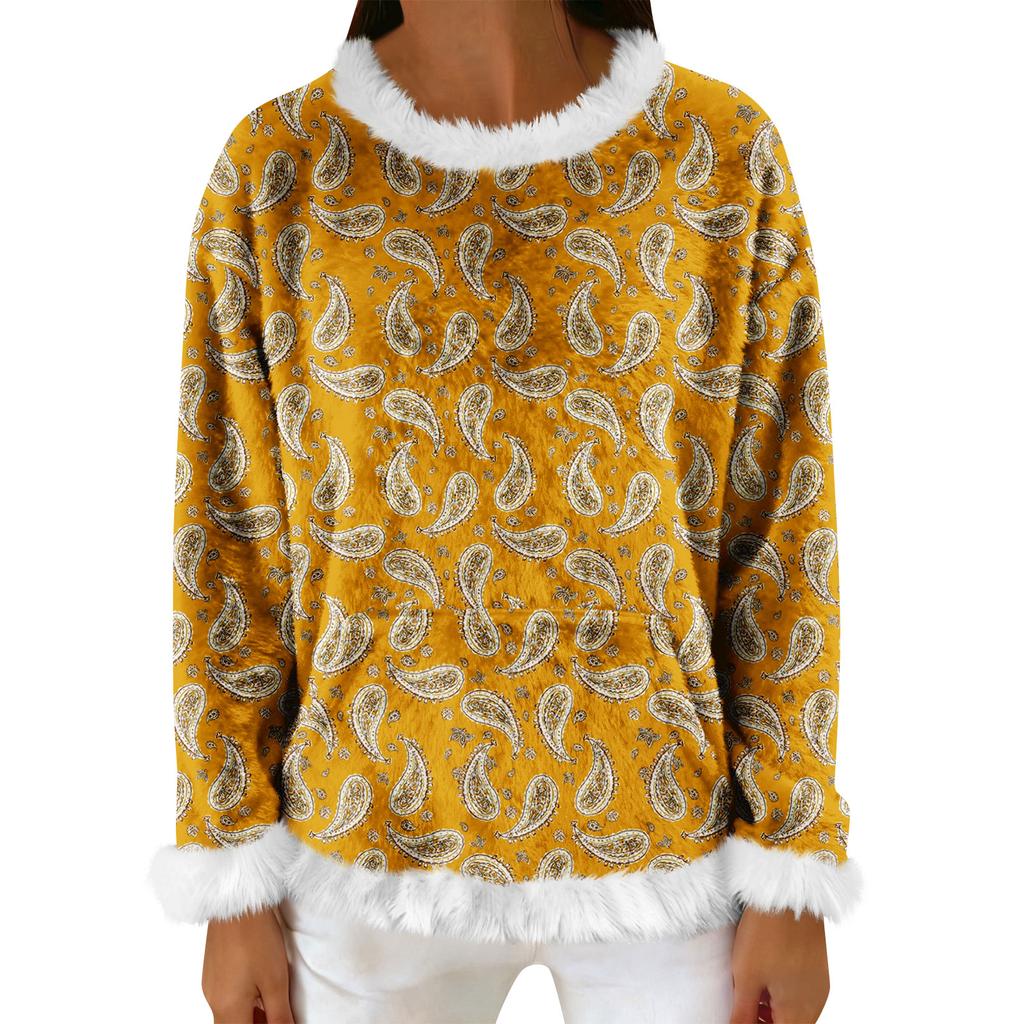 Women's Casual Fleece Sweatshirt  Long-Sleeve Round  Neck Casual Comfortable Loose-Fit Lightweight Women's Flannel Sweatshirt