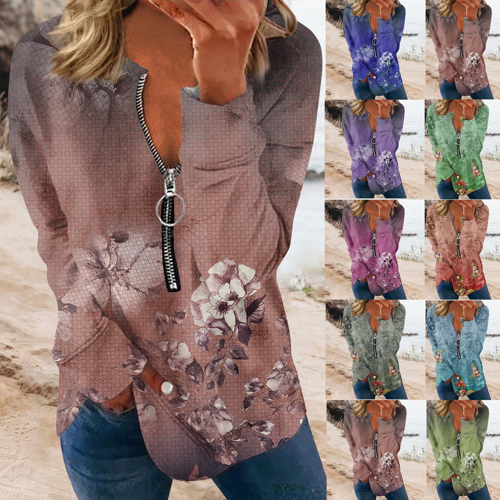 

Женские топы на молнии с круглым вырезом, хлопковые блузки, повседневные модные топы-рубашки, женские повседневные топы с длинными рукавами