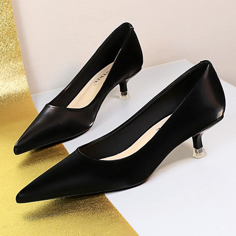 Shoes Women 4.5 Cm Heels Pointed Toe Woman Pumps Fashion Kitten Heels Large Size 34-43 Sexy Mid Heeled Female Shoes 2025