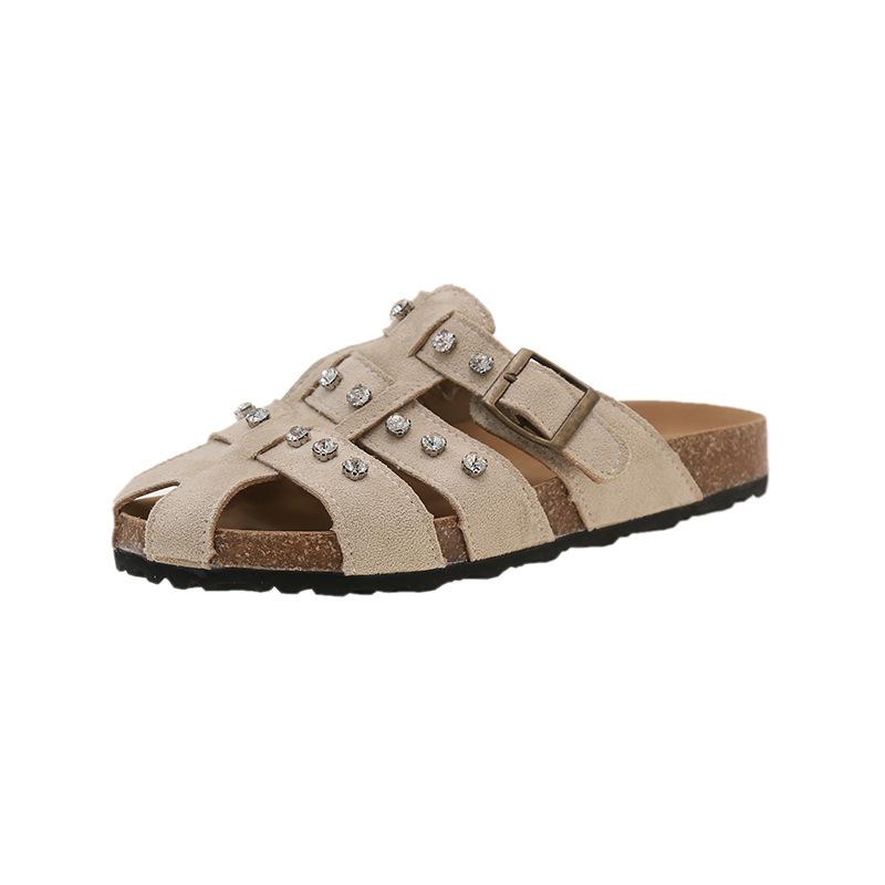 Retro Mädchen Dicksohlige Taschenkopf Hausschuhe Tragen Sommer Flachboden Atmungsaktive Hohlsandalen Faule Pedale