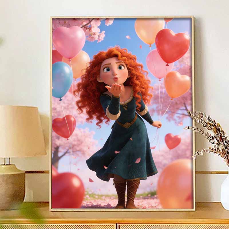 Disney Diamond Painting Kit Unframed Brave Merida With Balloons Classic Style Home Decor Craft, Perfect Gift Idea
