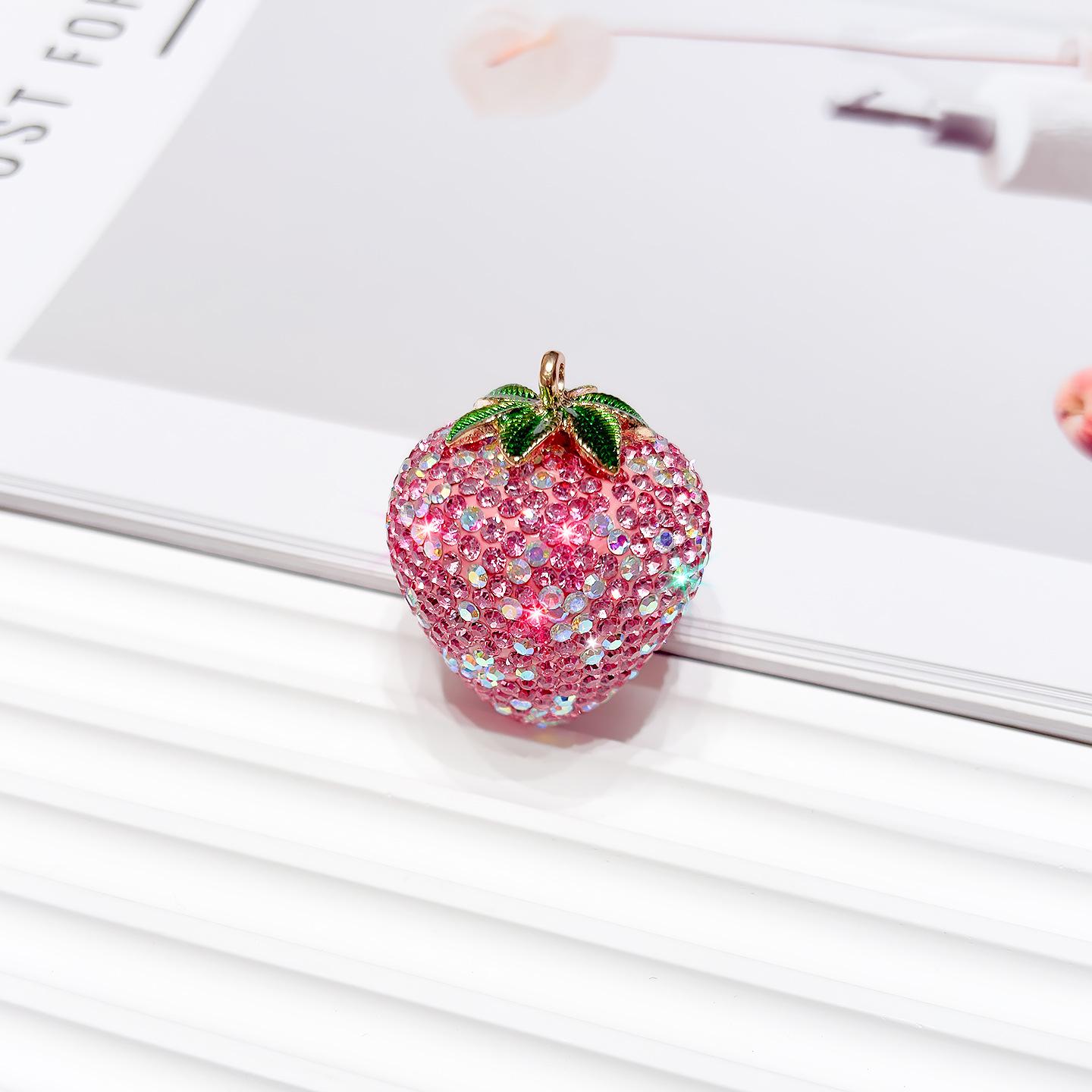 Strawberry Rhinestone DIY Charm Keychain - Ceramic & Inlaid Diamond Pendant Accessory