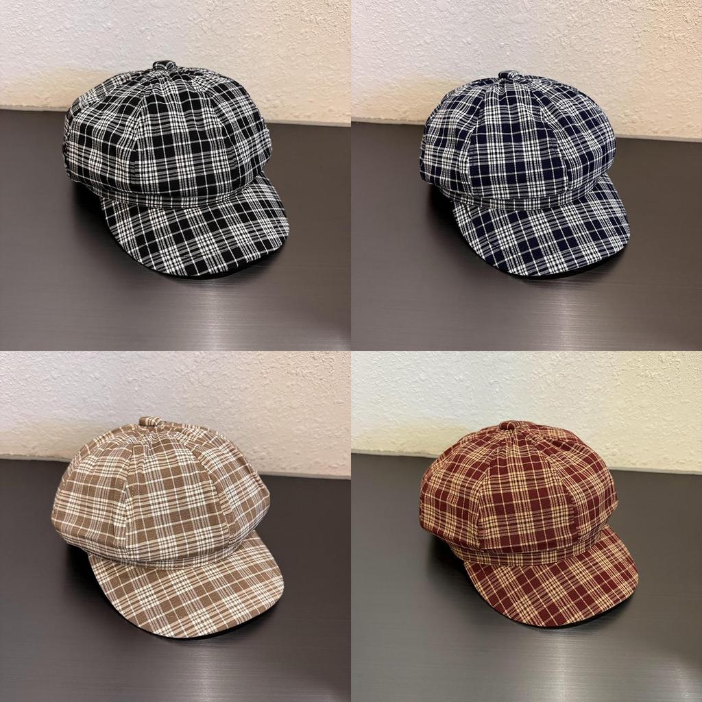 Vintage Plaid Octagonal Hat For Women With Sun Protection And Breathability For Spring And Autumn Fashion