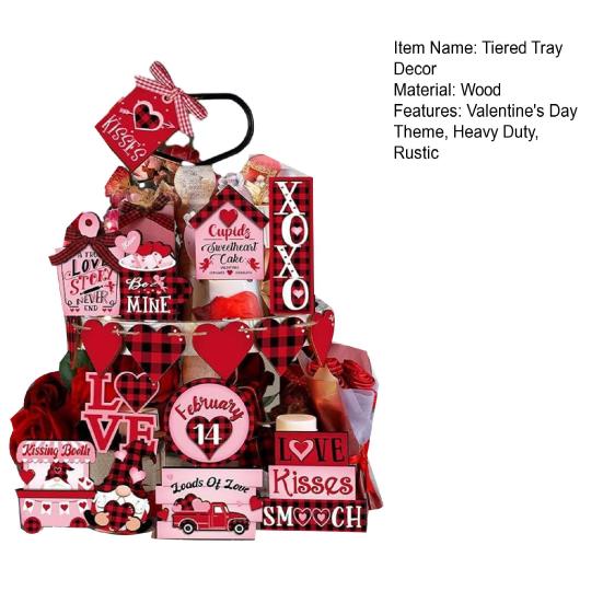 17Pcs/Set Valentine's Day Tiered Tray Decoration Love Heart Gnome Wooden Table Sign Rustic Farmhouse Desktop Layered