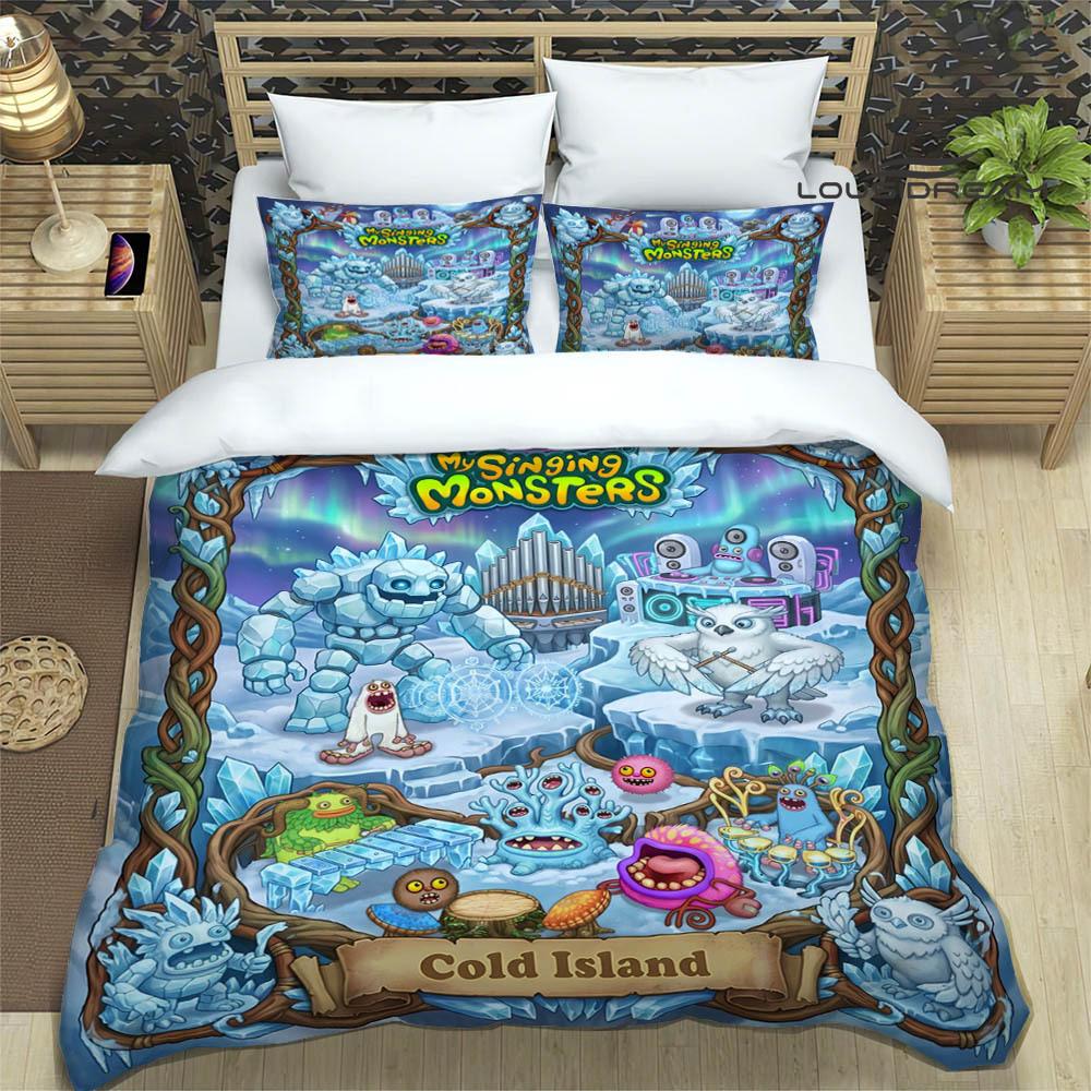 M-My Singing Monsters bedruckte Bettwäsche-Sets exquisites Bettwaren-Set Bettbezug Steppbett-Set Bettwäsche-Set Luxus-Geburtstagsgeschenk