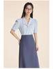Elegant Blue Summer Short Sleeve Women's Professional Shirt for Commuting or Interviews