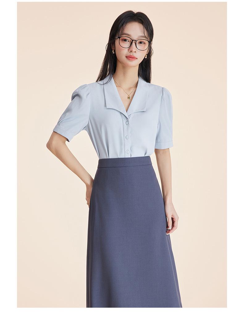 Elegant Blue Summer Short Sleeve Women's Professional Shirt for Commuting or Interviews