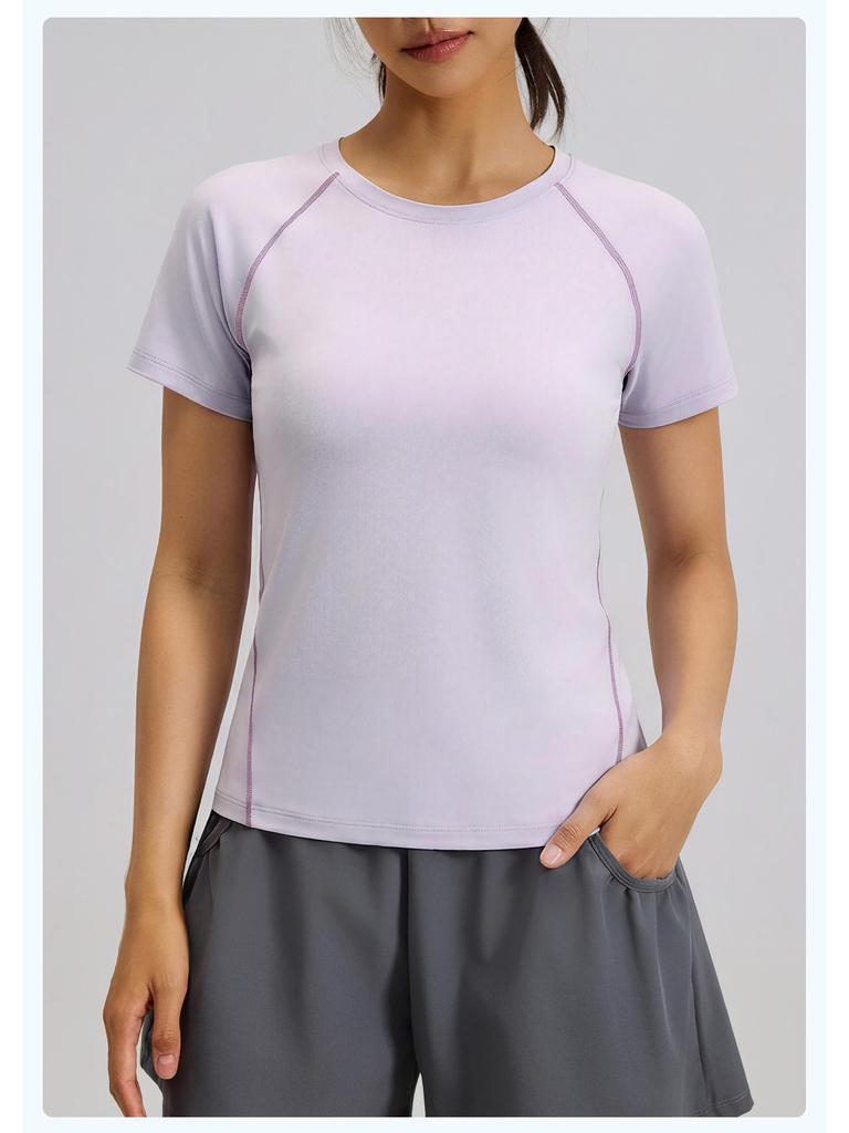 Juyi Tang Women's Breathable Round Neck Yoga Top - Slimming, Sporty, and Versatile