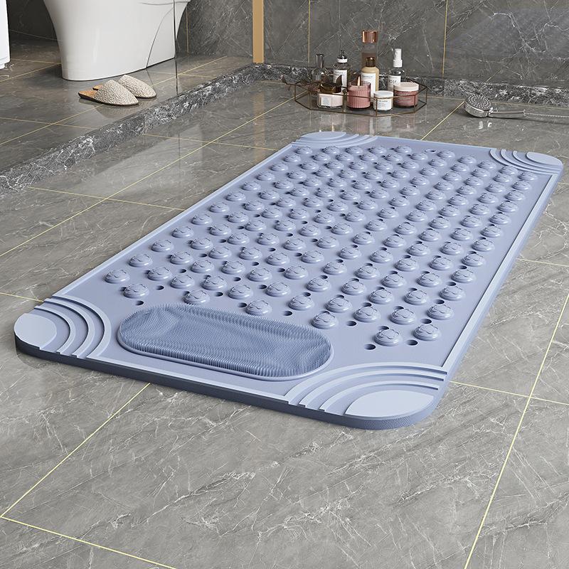 Non-Slip PVC Bath Mat with Massage Buttons - Light Blue & Multi-Color Polka Dot Pattern, Rectangular Shower and Bathroom Safety Mat, Bath Accessories