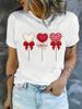 Women's Crew Neck Short‑Sleeve Graphic T‑Shirt, Comic Heart Pattern For Valentine's Day, Fashion New Arrival, Casual Soft Holiday Daily Top For Women